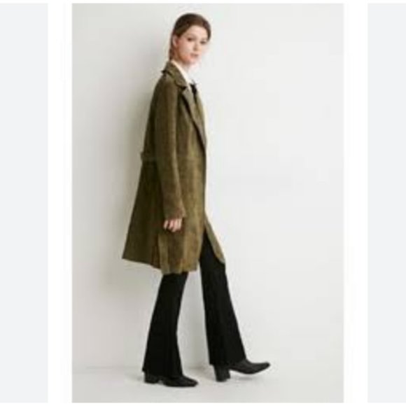 Suede Belted Short Mini Midi Trench Spring Army Moss Olive Green Jacket - Picture 5 of 5